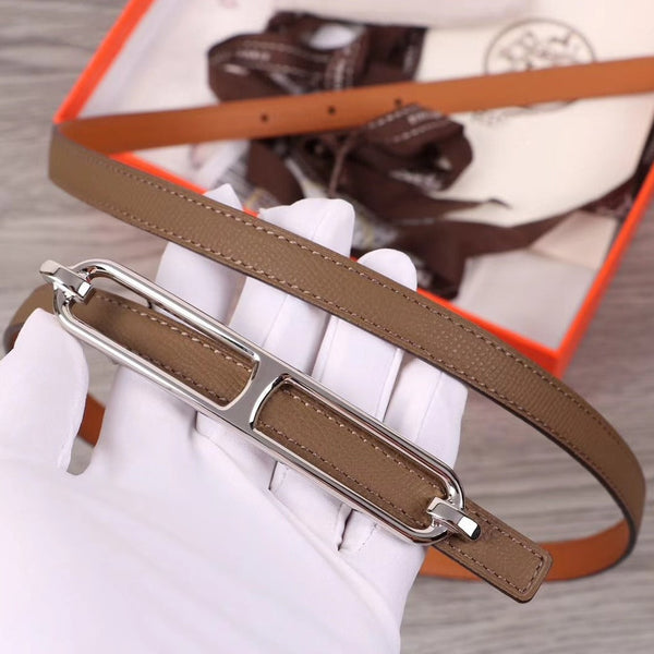 H WOMEN'S BELT 13MM SILVER BUCKLE BROWN GRAY LEATHER