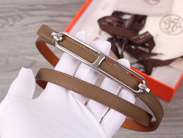 H WOMEN'S BELT 13MM SILVER BUCKLE BROWN GRAY LEATHER