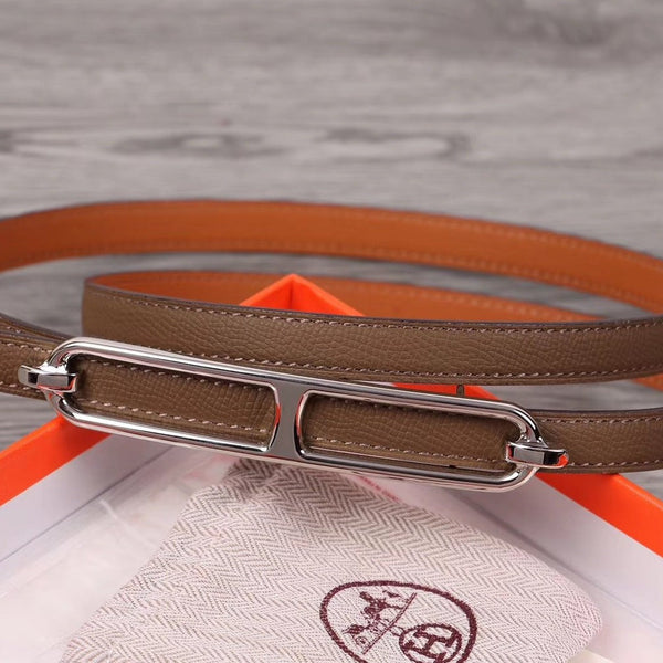 H WOMEN'S BELT 13MM SILVER BUCKLE BROWN GRAY LEATHER