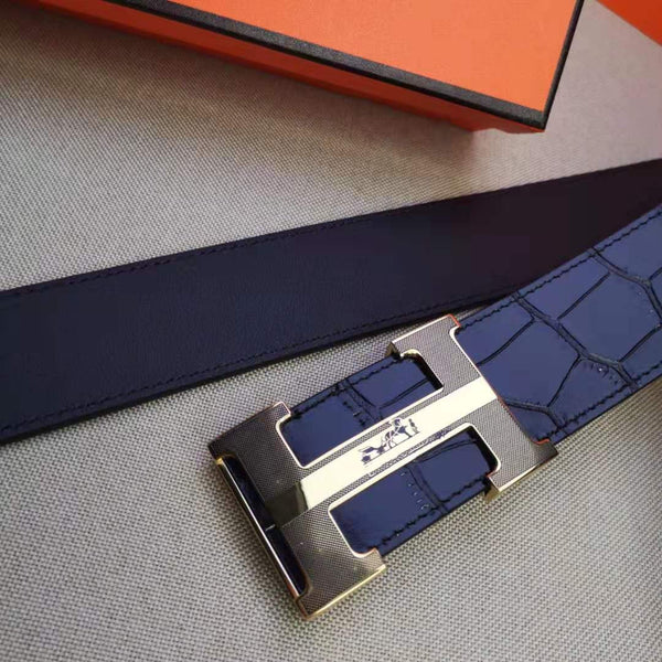 H BELT STEEL BUCKLE CROCODILE-PATTERNED BLACK LEATHER 40MM