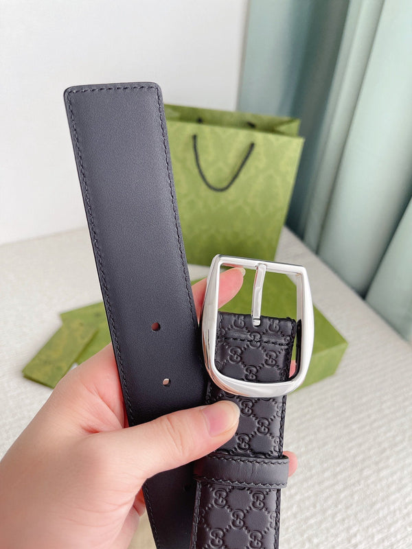 GC BELT SILVER BUCKLE IN GG SINK LEATHER 4.0CM