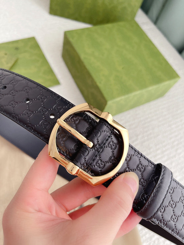 GC BELT GOLD BUCKLE IN GG SINK LEATHER 4.0CM