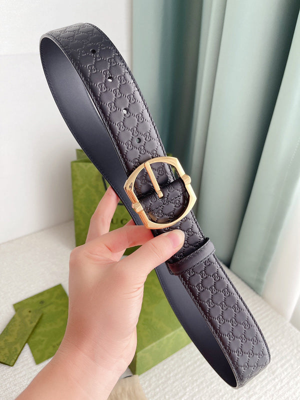 GC BELT GOLD BUCKLE IN GG SINK LEATHER 4.0CM