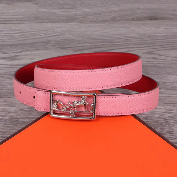 H BELT WOMEN SILVER BUCKLE 24MM ROSE RED LEATHER