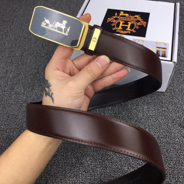 H BELT GOLD BUCKLE 3.5 MM SMOOTH BROWN LEATHER