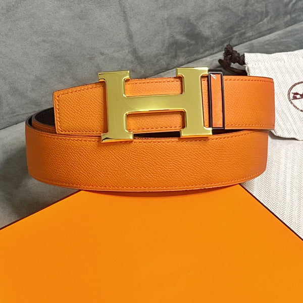CINTURA H FIBBIA ORO 38 MM PELLE LISCIA ARANCIONE REVERSIBILE