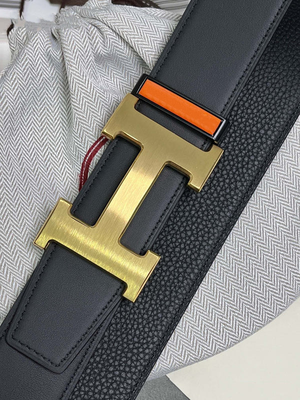 H BELT GOLD BUCKLE 38 MM SMOOTH BLACK LEATHER