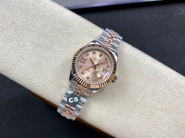 DATEJUST 28 TWO-TONE PINK GOLD STEEL