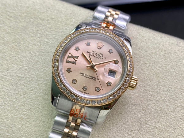 DATEJUST 28 TWO-TONE PINK GOLD DIAMOND BEZEL
