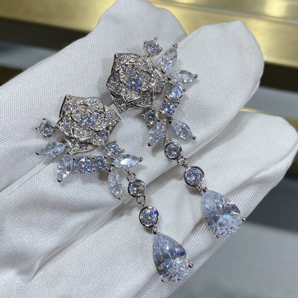 ORECCHINI A GOCCIA IN ARGENTO ROSA CON DIAMANTI