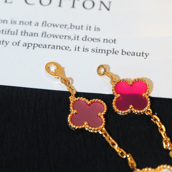 BRACCIALE CLOVER 5 ORO DIAMANTI PIETRA NATURALE ROSA