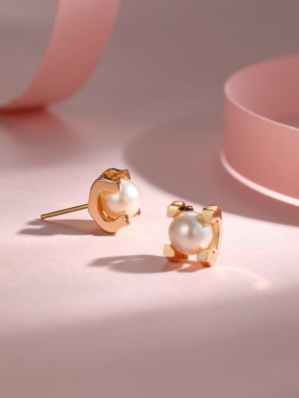AKOYA PEARLS 6MM PINK GOLD STUD EARRINGS
