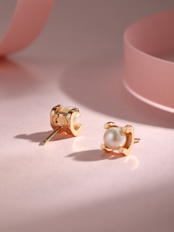 AKOYA PEARLS 6MM PINK GOLD STUD EARRINGS