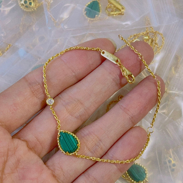 BRACCIALE A CATENA IN ORO MALACHITE BOHEME