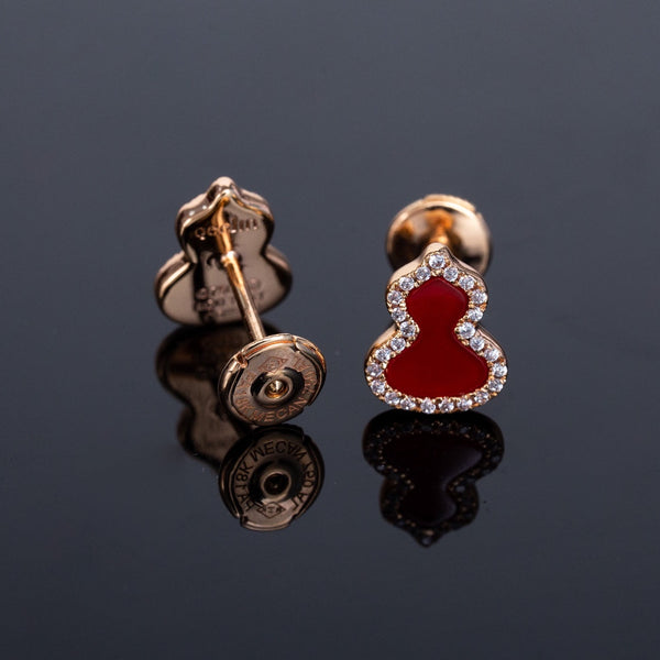 ORECCHINI A PERNO IN ORO ROSA CON DIAMANTI E CORNIOLA WULU