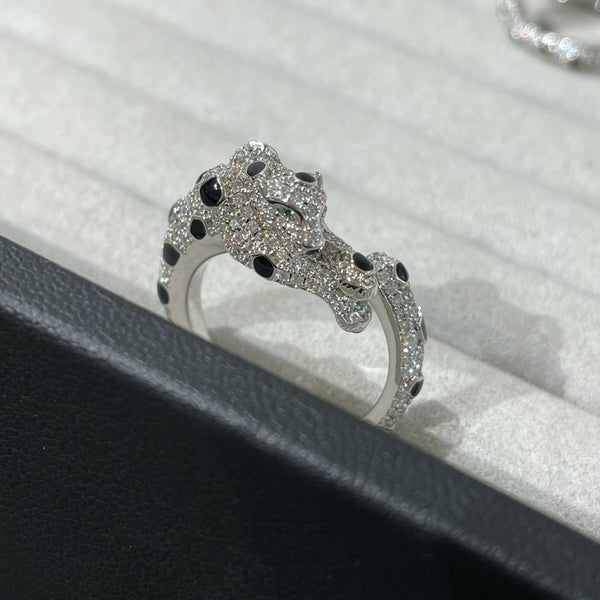 PANTHERE DIAMOND ONYX SILVER RING
