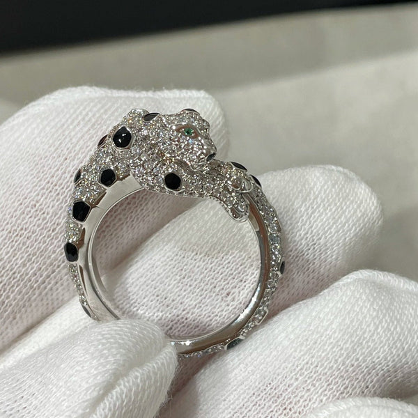 PANTHERE DIAMOND ONYX SILVER RING
