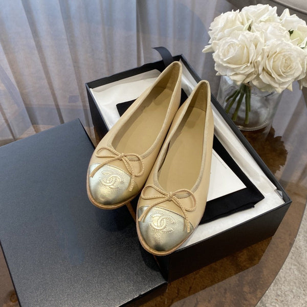 ballerine beige argento pelle di agnello tela