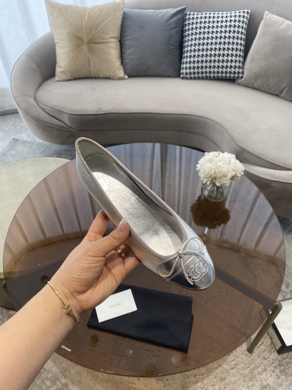 ballet flats silver lambskin