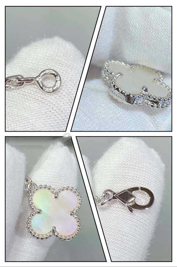 CLOVER 5 MOTIF WHITE MOP SILVER BRACELET