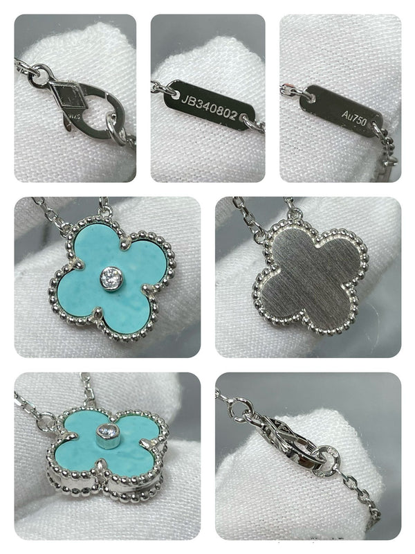 COLLANA CLOVER TURCHESE MEDIA IN ARGENTO CON 1 DIAMANTE