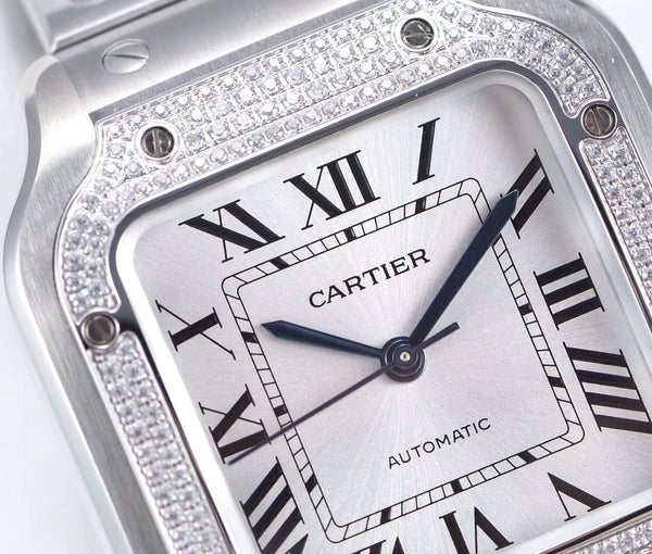 SANTOS LADY 35.1MM AUTOMATIC SILVER DIAMOND BEZEL