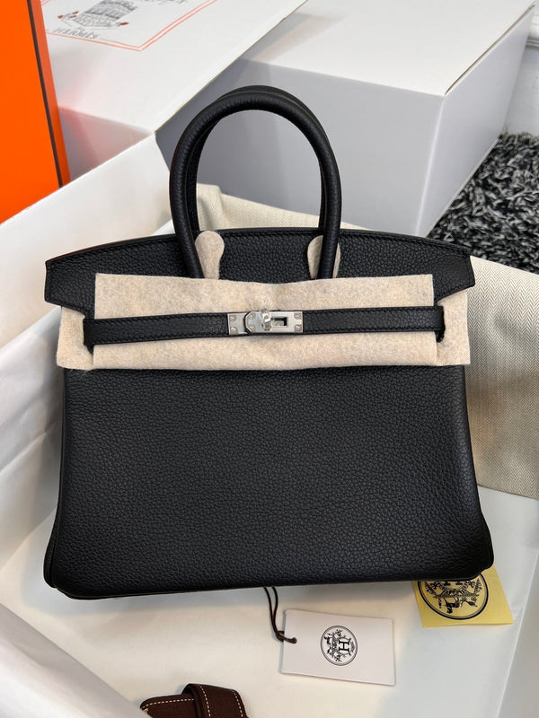 HM BIRKIN 25CM PELLE NERA TOGO FERRAMENTA ARGENTO