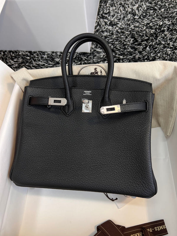HM BIRKIN 25CM PELLE NERA TOGO FERRAMENTA ARGENTO