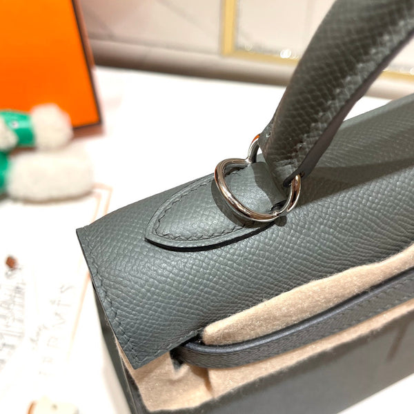 HM KELLY 25CM GRIS MOUETTE EPSOM PELLE ARGENTO FERRAMENTA