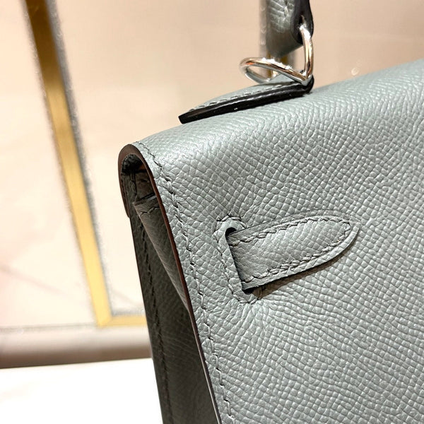 HM KELLY 25CM GRIS MOUETTE EPSOM PELLE ARGENTO FERRAMENTA