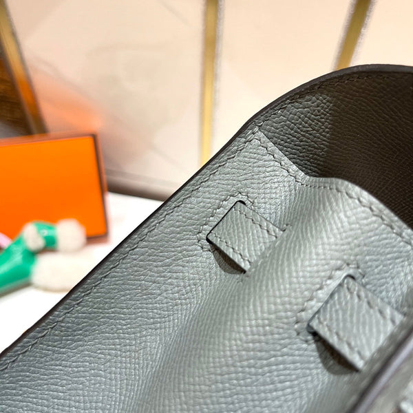 HM KELLY 25CM GRIS MOUETTE EPSOM PELLE ARGENTO FERRAMENTA