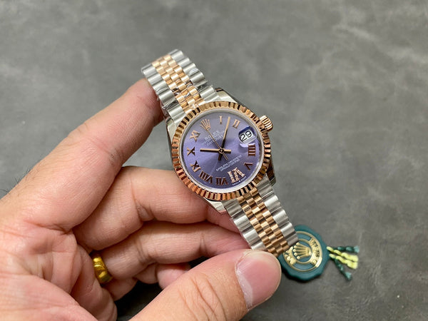 DATEJUST 31MM PINK GOLD STEEL PURPLE DIAL