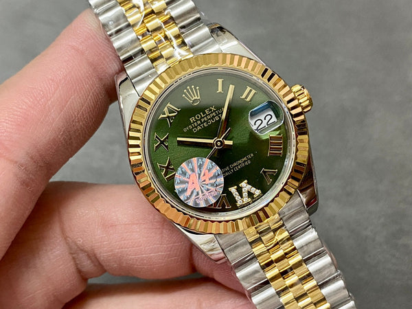DATEJUST 36MM ORO ACCIAIO NUMERI DIAMANTI QUADRANTE VERDE