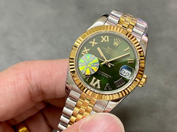 DATEJUST 36MM ORO ACCIAIO NUMERI DIAMANTI QUADRANTE VERDE