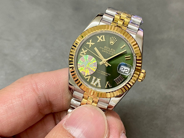 DATEJUST 36MM ORO ACCIAIO NUMERI DIAMANTI QUADRANTE VERDE