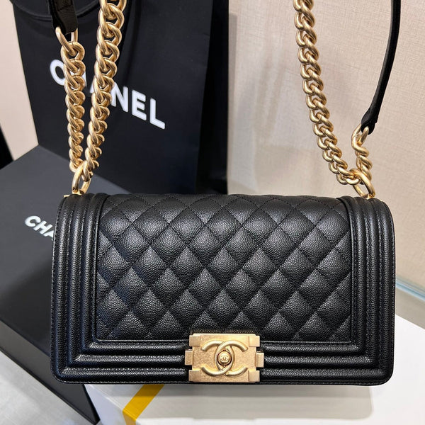 BORSA BOY MEDIA 25 NERO CAVIAR ORO HARDWARE