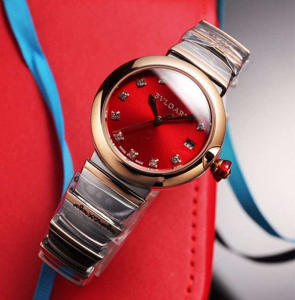 BVL LVCEA 33 PINK GOLD STEEL RED DIAL
