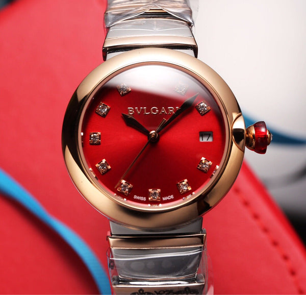 BVL LVCEA 33 PINK GOLD STEEL RED DIAL