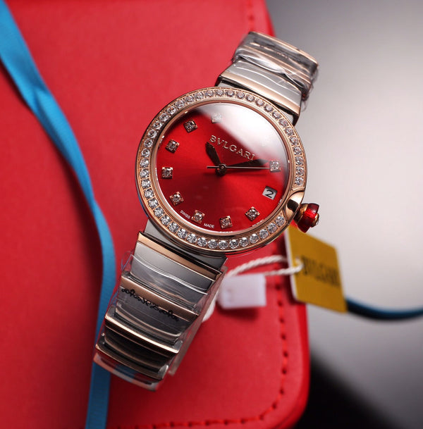 BVL LVCEA 33 PINK GOLD STEEL RED DIAL