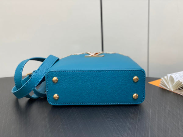 CAPUCINES MINI 21 BLUE TAURILLON GOLD HARDWARE