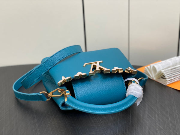 CAPUCINES MINI 21 BLUE TAURILLON GOLD HARDWARE