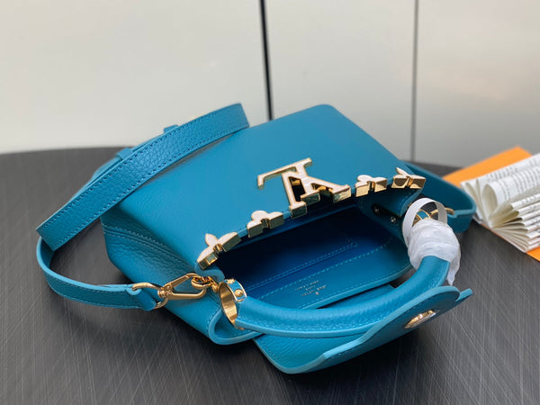 CAPUCINES MINI 21 BLUE TAURILLON GOLD HARDWARE