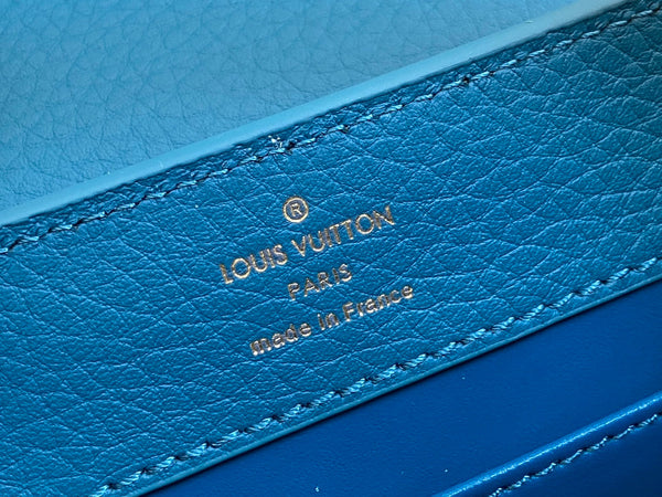 CAPUCINES MINI 21 BLUE TAURILLON GOLD HARDWARE