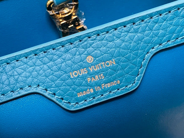 CAPUCINES BB 27 BLUE TAURILLON GOLD HARDWARE