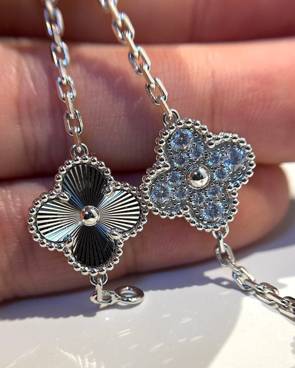 CLOVER 5 MOTIF SILVER DIAMOND BRACELET