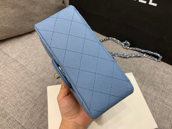 MINI SQUARE FLAP BAG 17CM BLUE CAVIAR SILVER HARDWARE