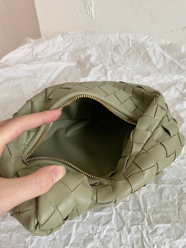 BV MINI JODIE 28CM PELLE DI AGNELLO VERDE