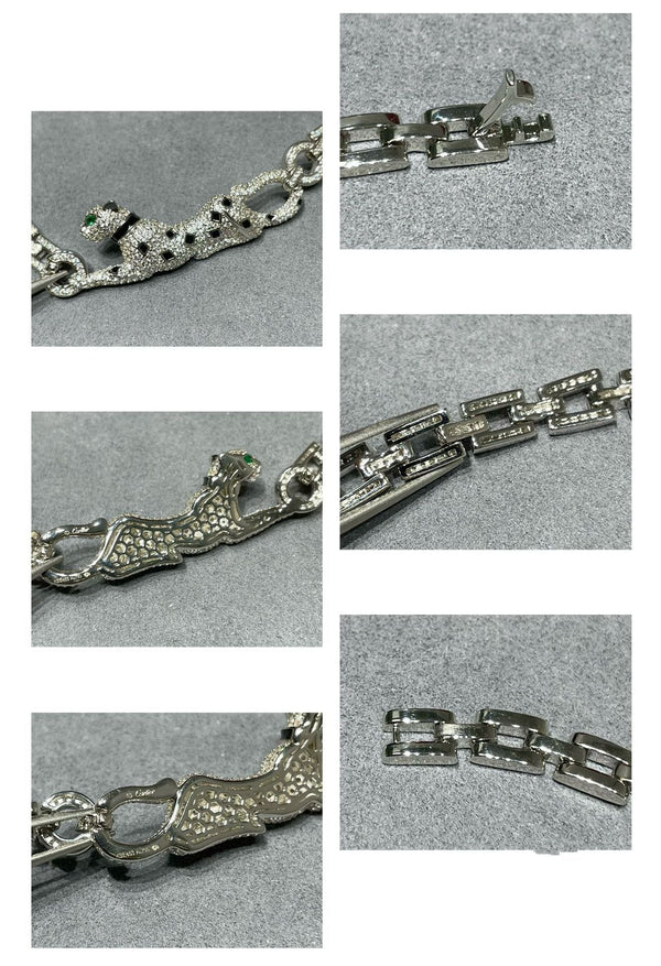 PANTHERE DE CARTI SILVER DIAMOND ONYX CHAIN NECKLACE