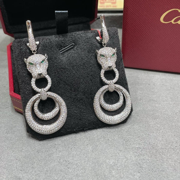 ORECCHINI A PENDENTE IN ARGENTO E DIAMANTI PANTHERE DE CARTI