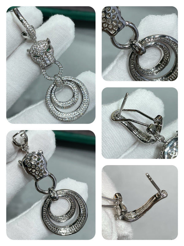 ORECCHINI A PENDENTE IN ARGENTO E DIAMANTI PANTHERE DE CARTI